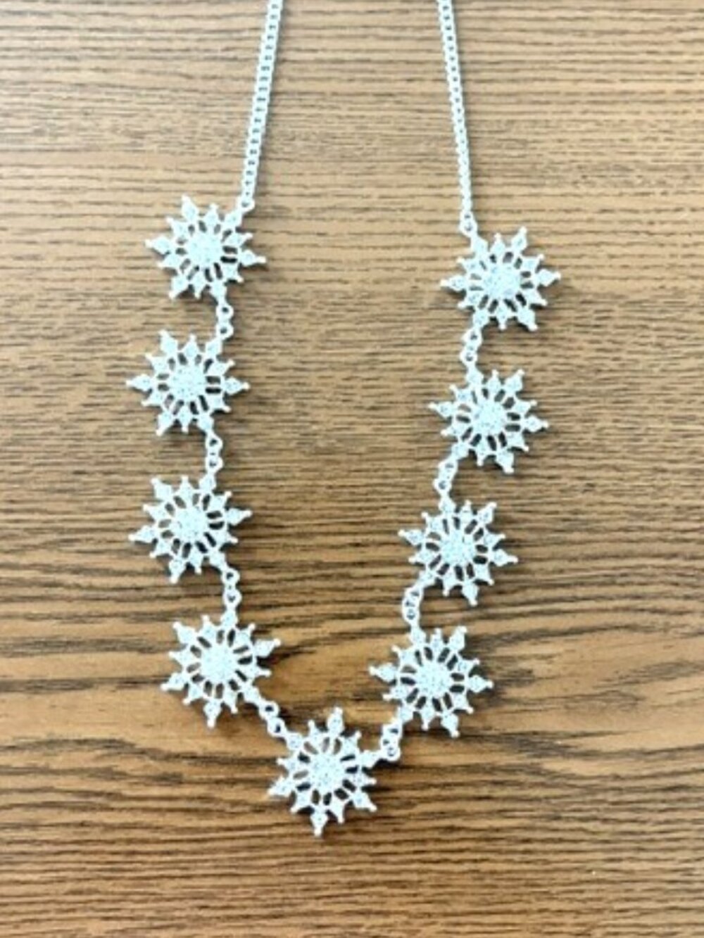 Glittery Silver and Crystal Snowflake Necklace - 30 Inches